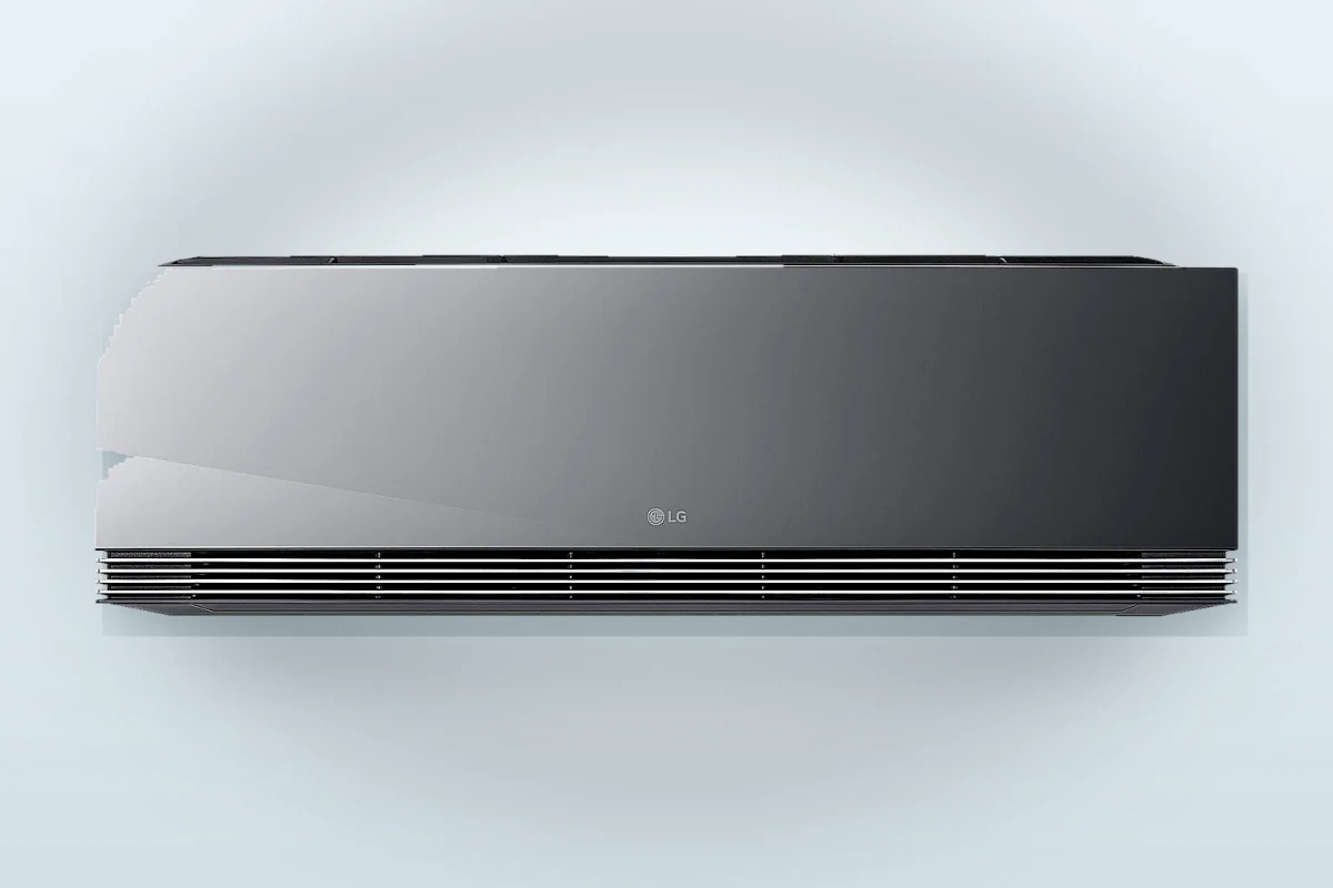 LG ARTCOOL AI Mirror Soft Air Czarne szkło lustrzane — widok urządzenia