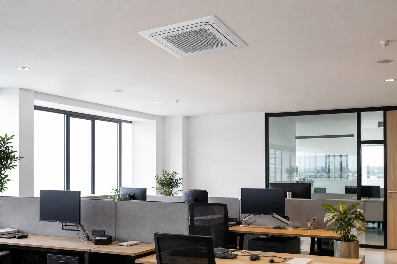 Fujitsu KRLB Kasetonowy 360° — powiększony widok obudowy i nawiewu