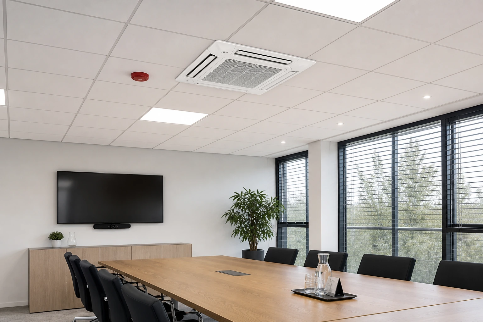 Fujitsu VRF AUXM Kasetonowy Slim 360° w aranżacji nowoczesnego wnętrza