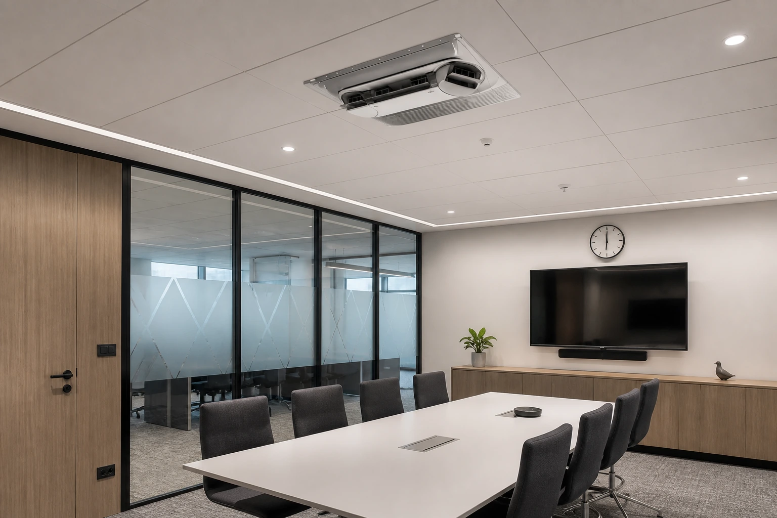 Fujitsu VRF AUXS Kasetonowy 3D w aranżacji nowoczesnego wnętrza