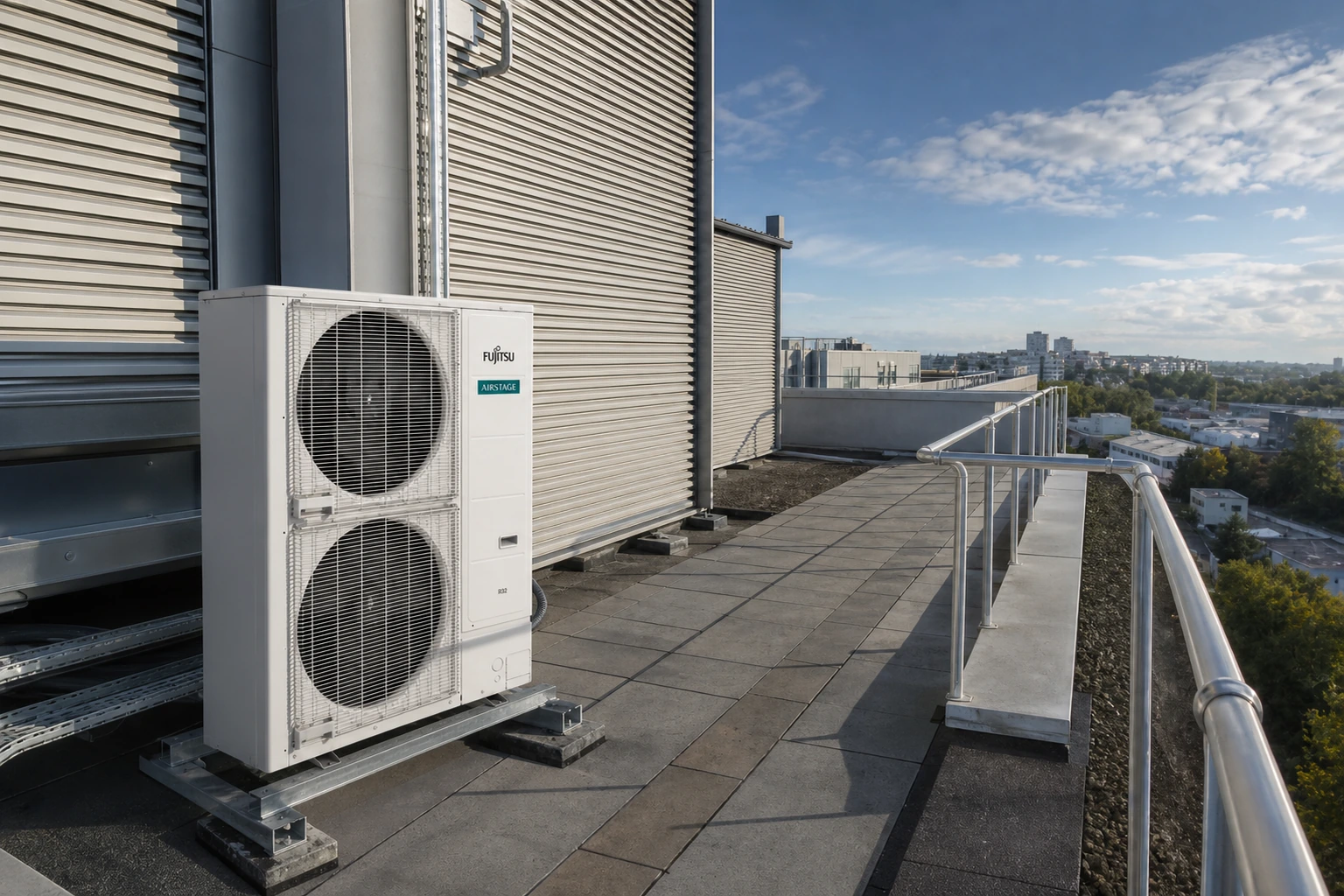 Fujitsu AIRSTAGE VRF J-VL R32 — powiększony widok obudowy i nawiewu
