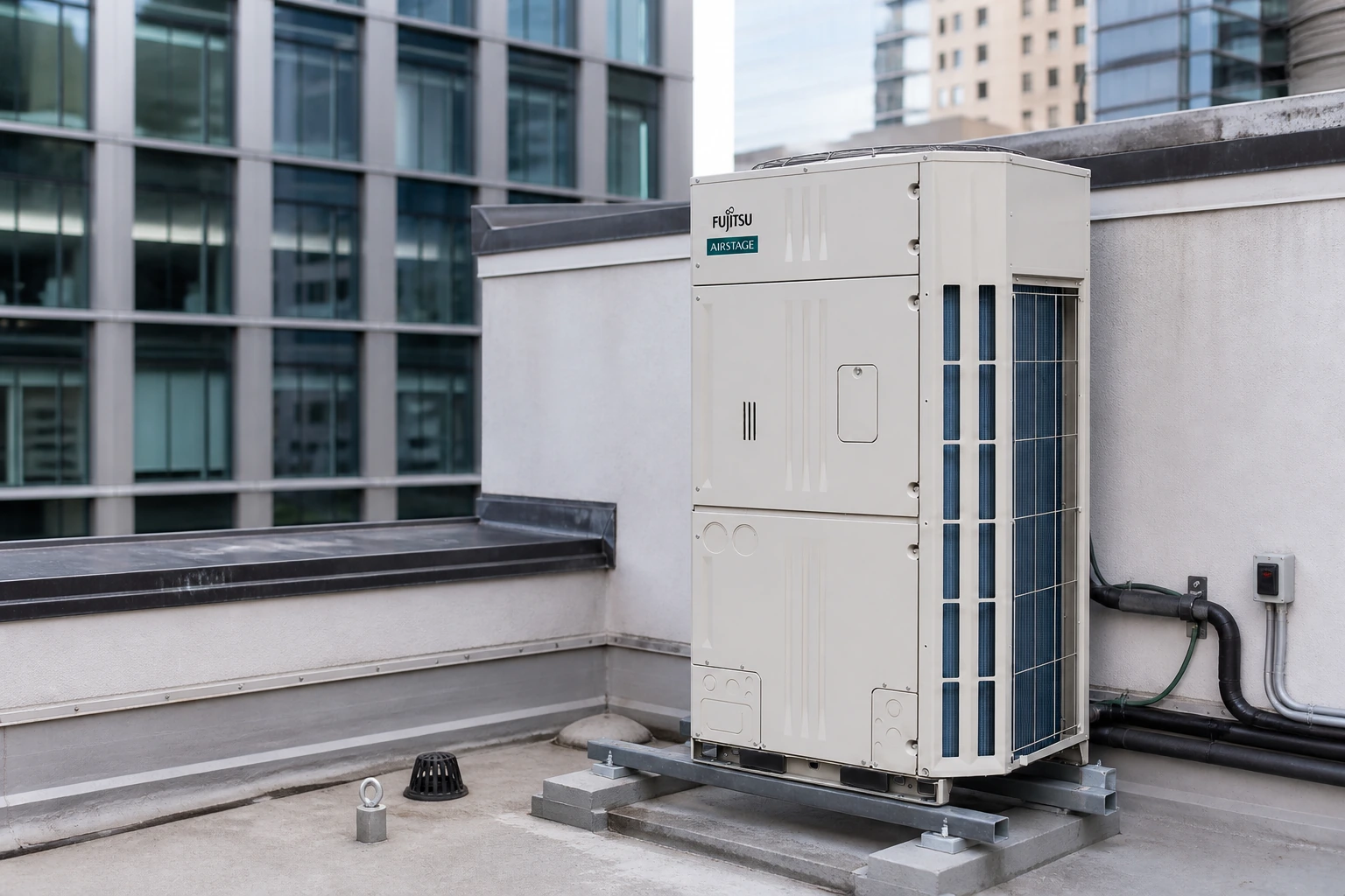 Fujitsu AIRSTAGE VRF VU-V R32 — studyjna prezentacja konstrukcji i wykończenia urządzenia